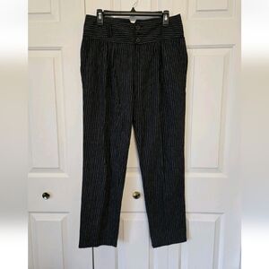 Sundance Womens Amelia Linen Blend Pinstripe Black Trouser Pants Size 8